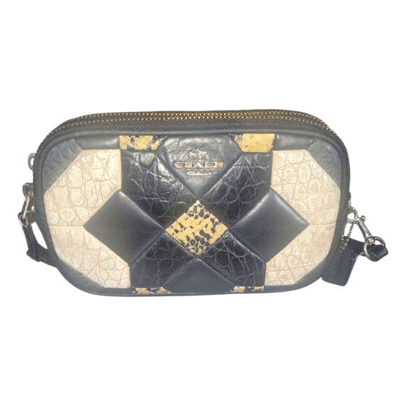 Coach Classic Quilt Black and Cream Exotic Embossed Crossbody Leather Clutch Bag - Picture 2 of 10